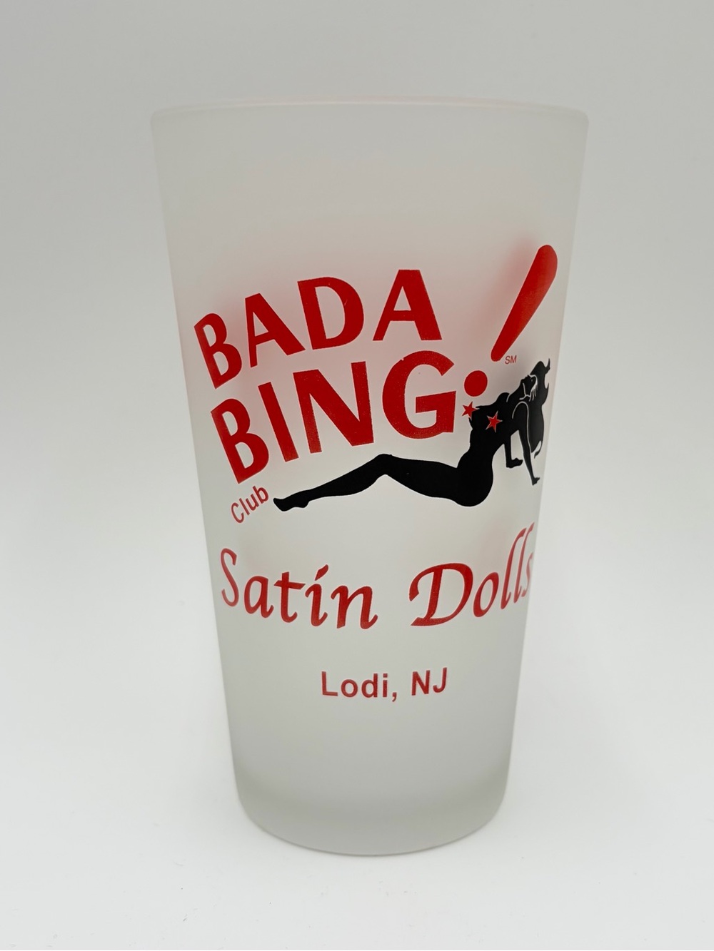 Vintage The Sopranos Bada Bing Club Satin Dolls Lodi NJ Frosted Beer Glass TV